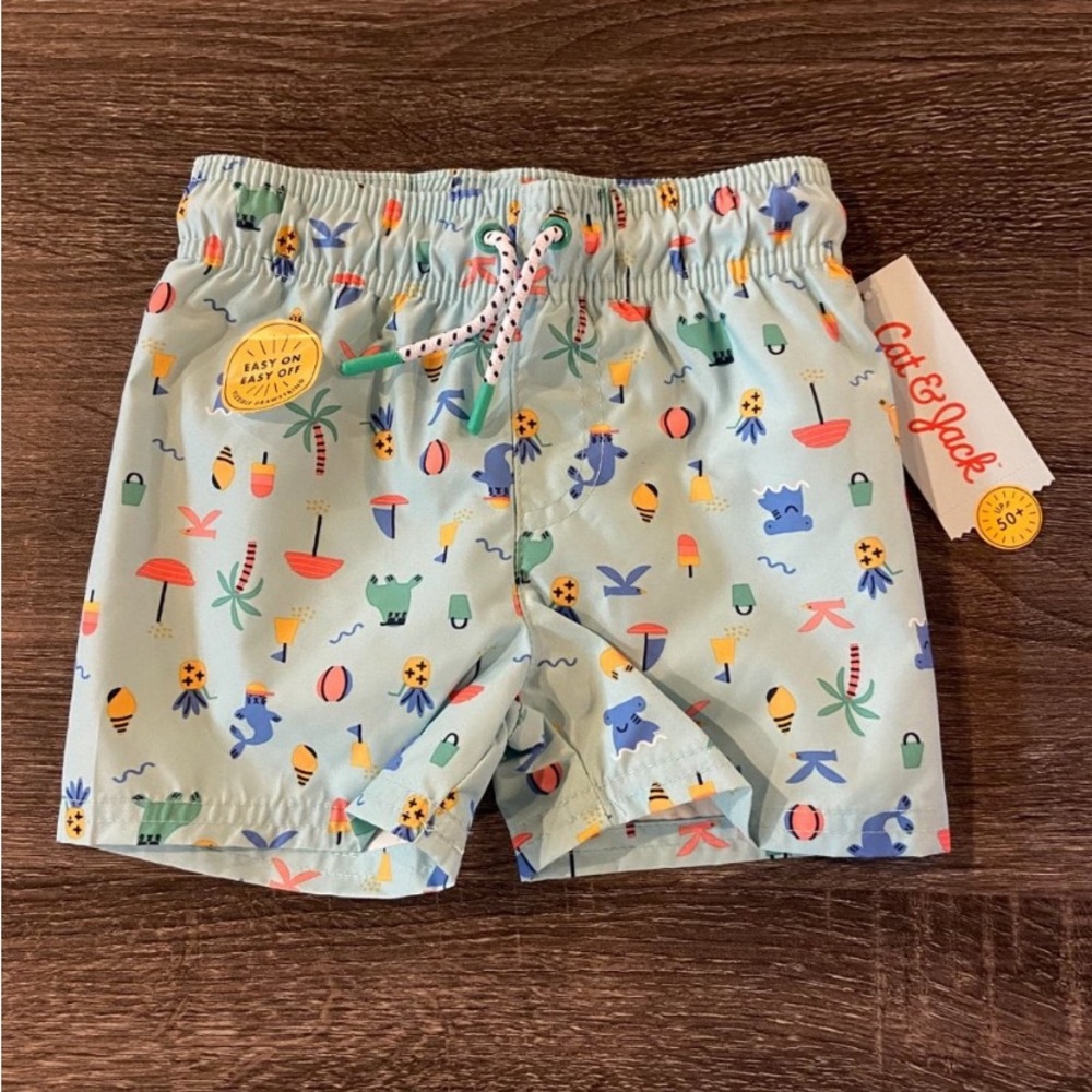NEW! Cat & Jack Beach Swim Trunks. Colorful.  Easy on Easy off. Beach print